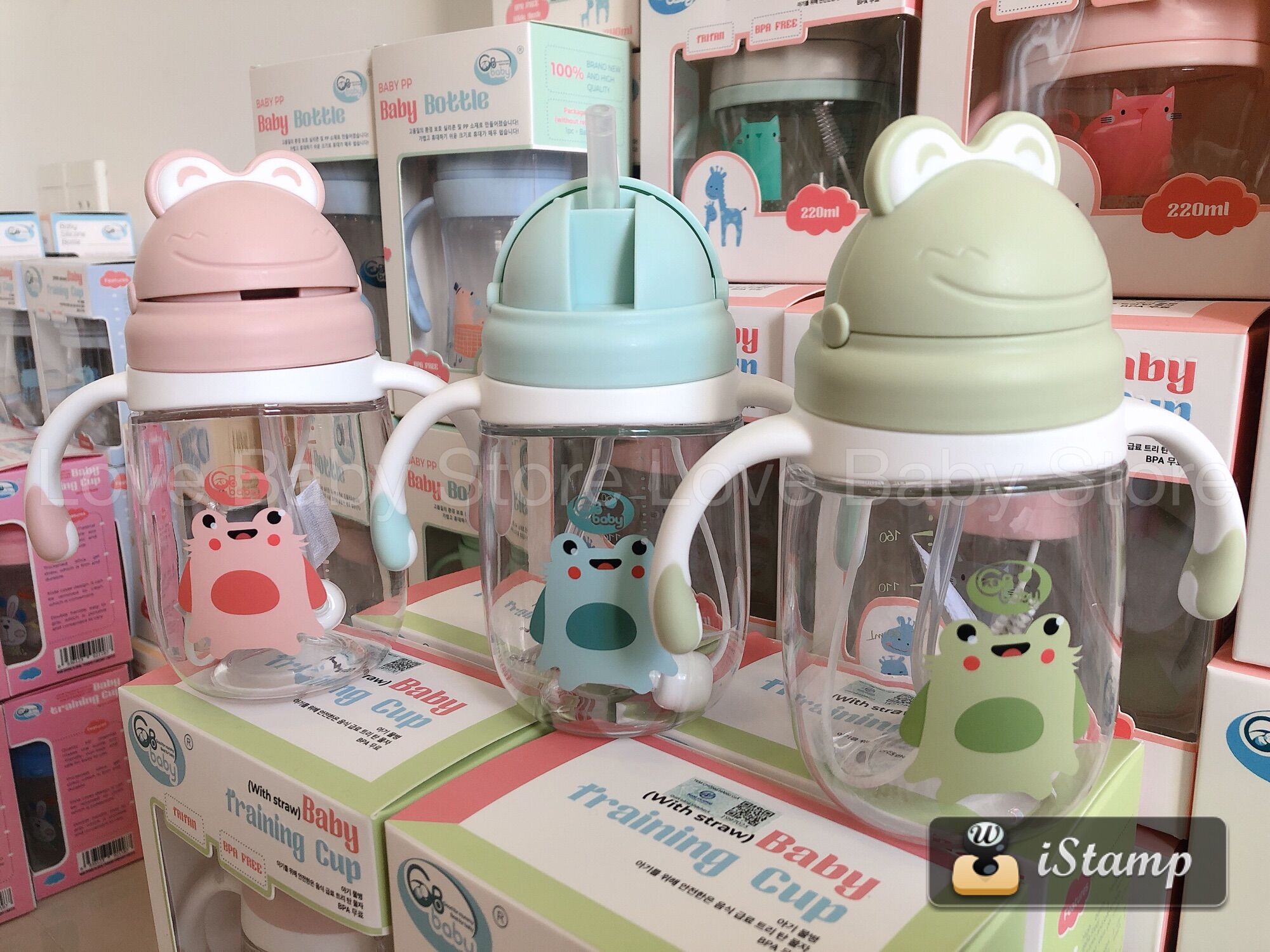 Bình tập uống nước cho bé gb baby tritan cao cấp 260ml hình ếch có cọ vệ sinh ống hút