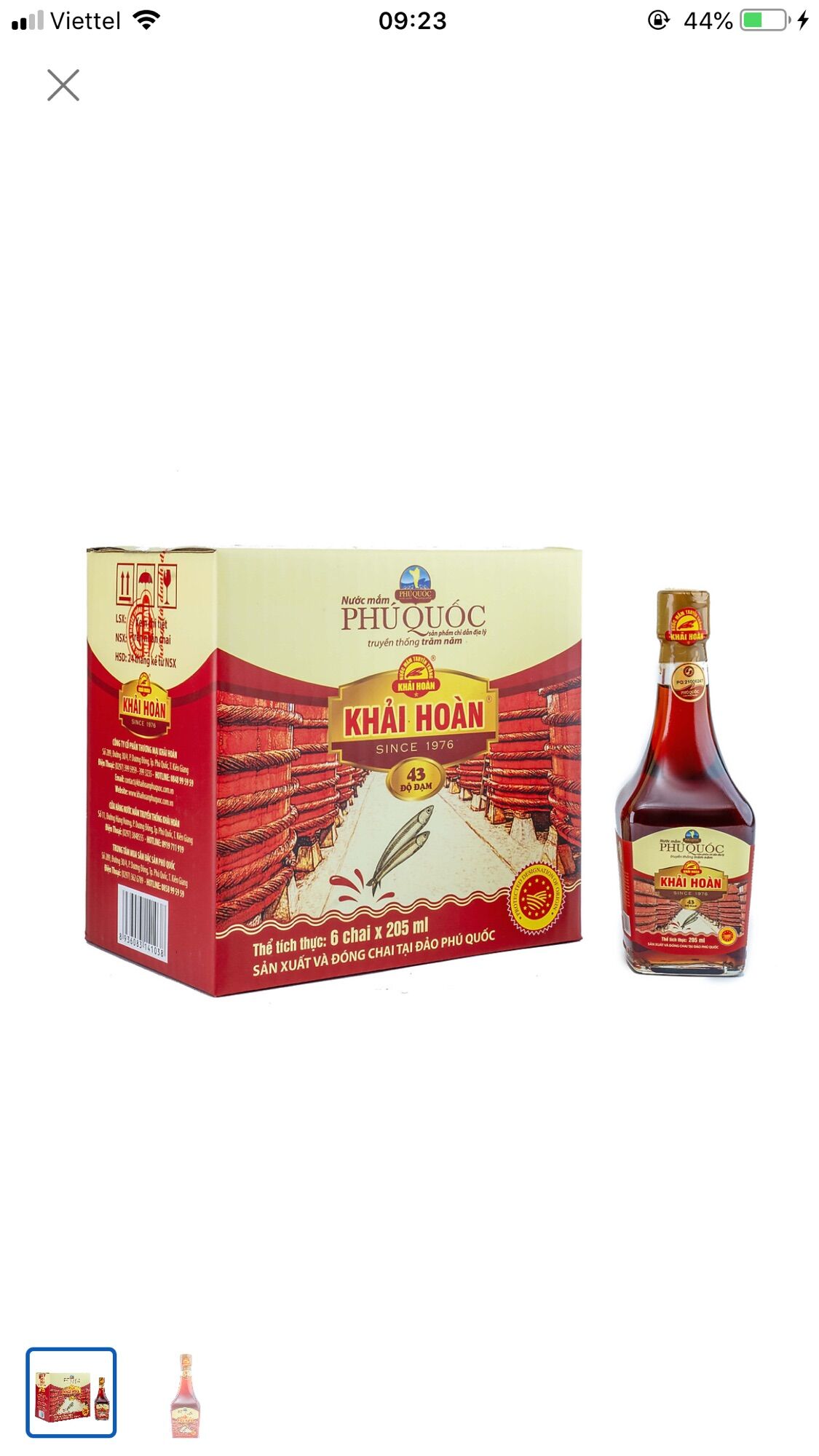 Nước mắm phú quốc khải hoàn 43 độ đạm - thùng 6 chai 205ml/chai