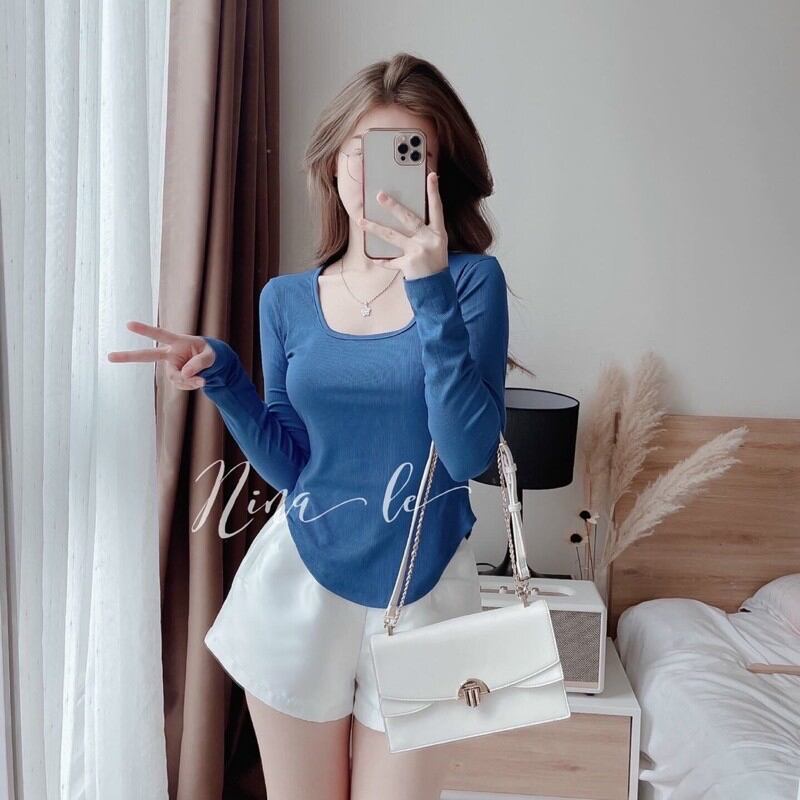 Áo Cổ U Vạt Bầu Tay Dài Thun Gân