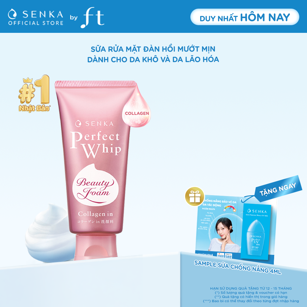 Sữa rửa mặt đàn hồi mướt mịn SENKA PERFECT WHIP COLLAGEN IN 120G