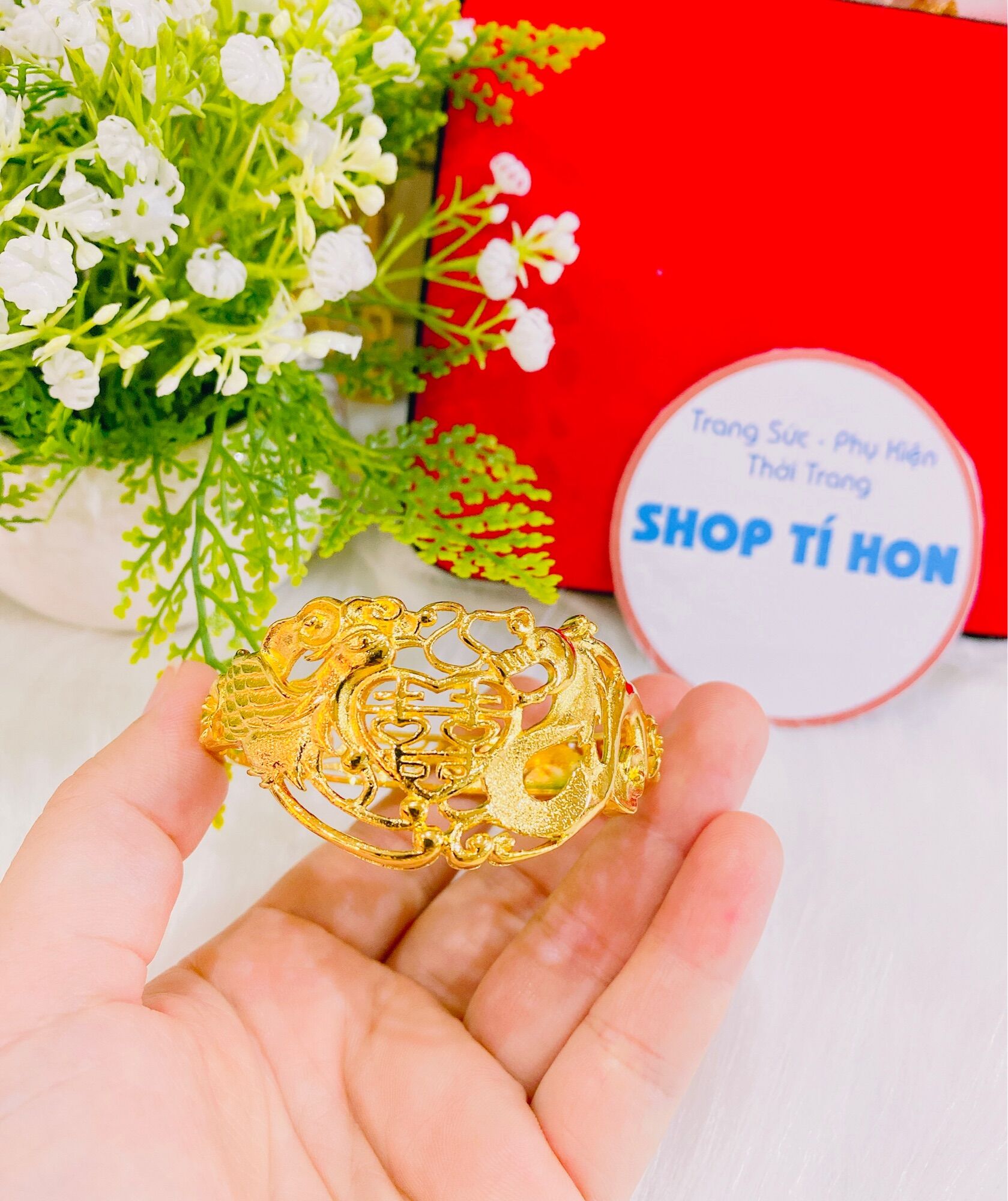 Vòng tay cưới mặt chạm hình rồng phụng hoàng mạ vàng 24k cao cấp mẫu mới về