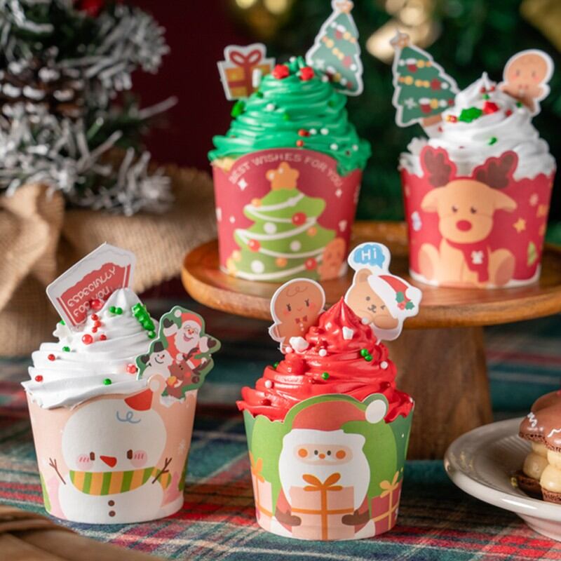 Cốc Giấy Năm Mới Lễ Giáng Sinh 2023 Đóng Gói Cốc Bánh Ga Tô Cốc Muffin Kiểu Dáng Đẹp Khay Giấy Nướng Lò Nướng Chịu Nhiệt Cao