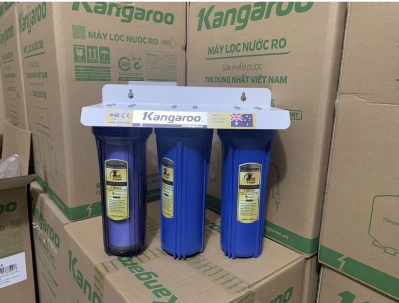 Bộ Lọc Chặn Đầu Nguồn 3 Cốc Máy Lọc Nước Kangaroo Bao Gồm Bộ Lõi Lọc Nước 123 và tay vặn thay lõi 10 inch