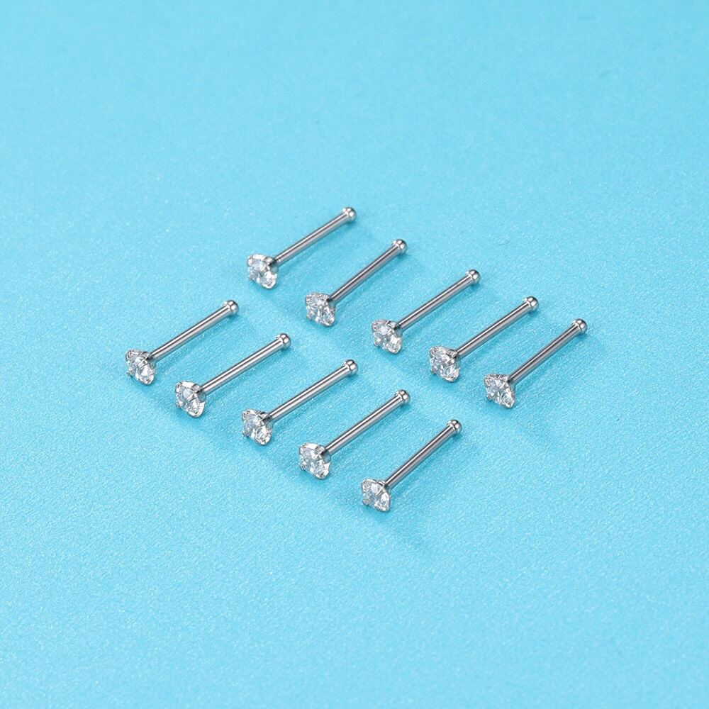 Khuyên Mũi Thẳng - Khuyên Cánh Mũi Đá Trấu - Khuyên mũi cao cấp (Bạc/Vàng)