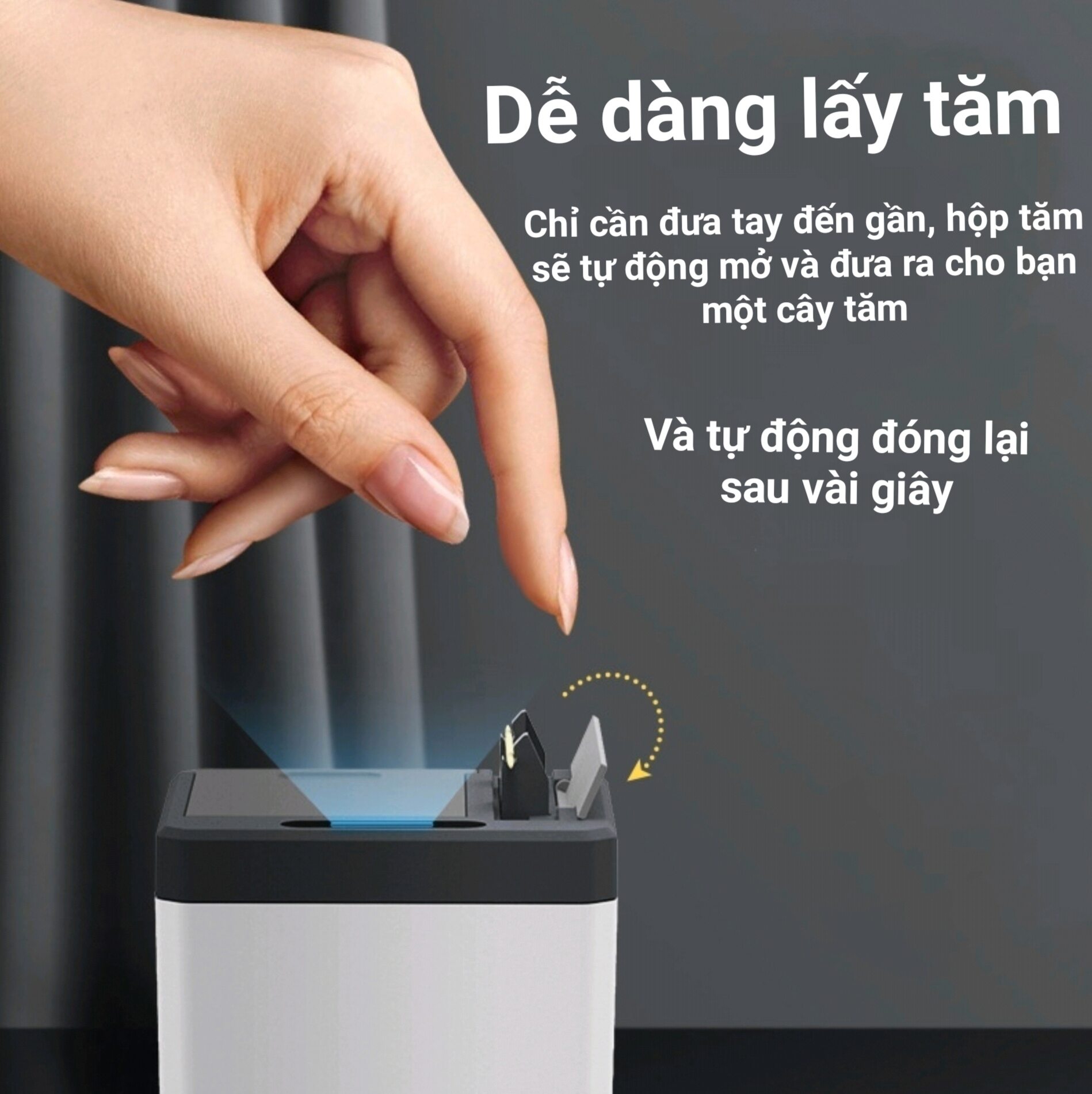 Hộp đựng tăm cảm biến hồng ngoại thông minh, tự động lật mở đưa tăm