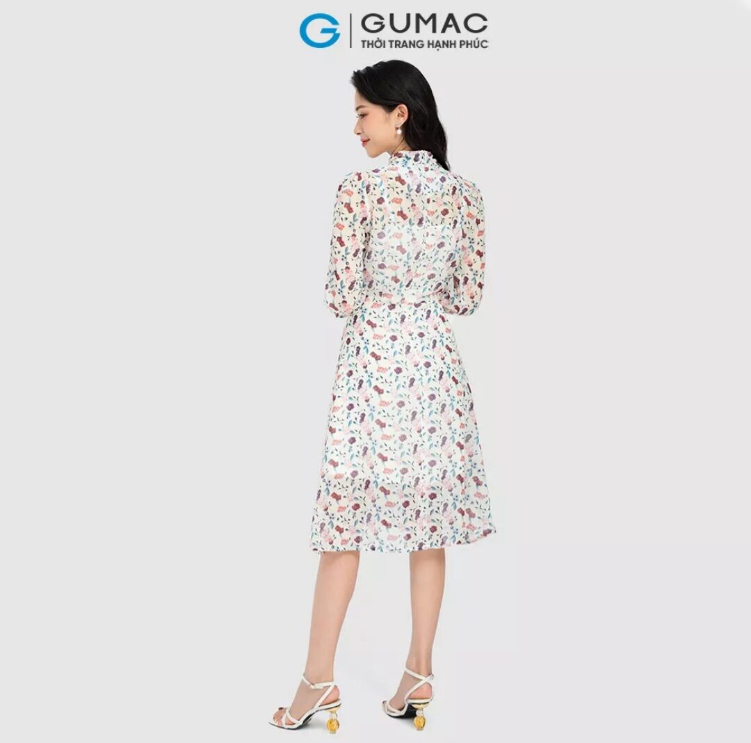 Đầm A xòe nhẹ Gumac, cổ thắt nơ - size M