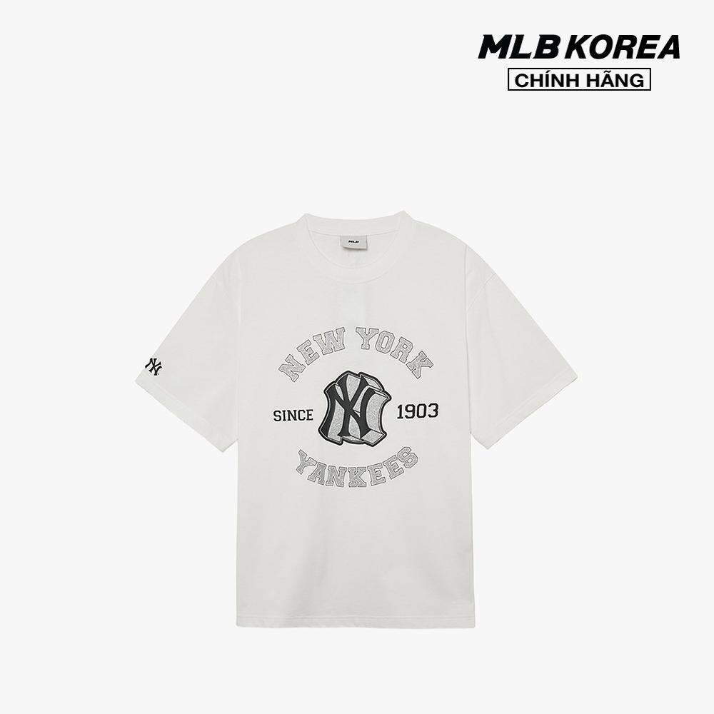 Mlb - áo thun unisex cổ tròn tay ngắn in logo hiện đại 3atsv1134-50whs