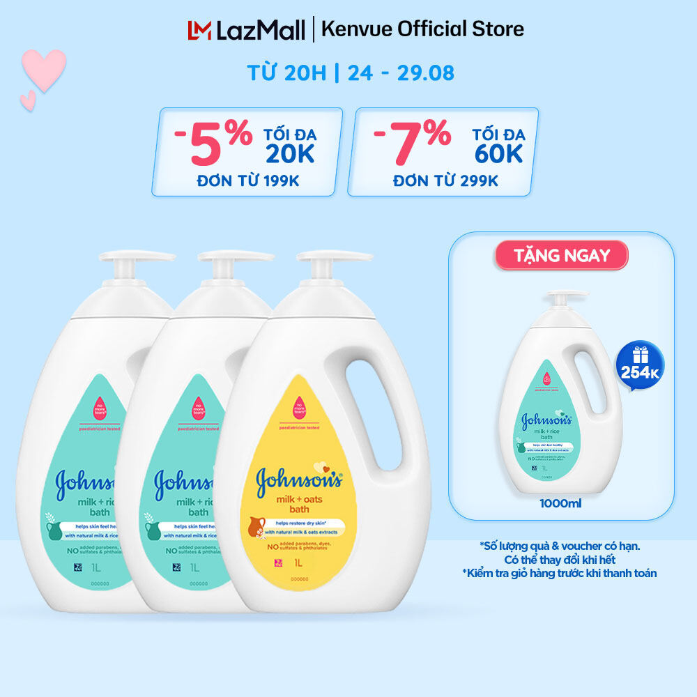 Combo 3 sữa tắm johnson's baby chứa sữa gạo & yến mạch - dung tích 1000ml/chai