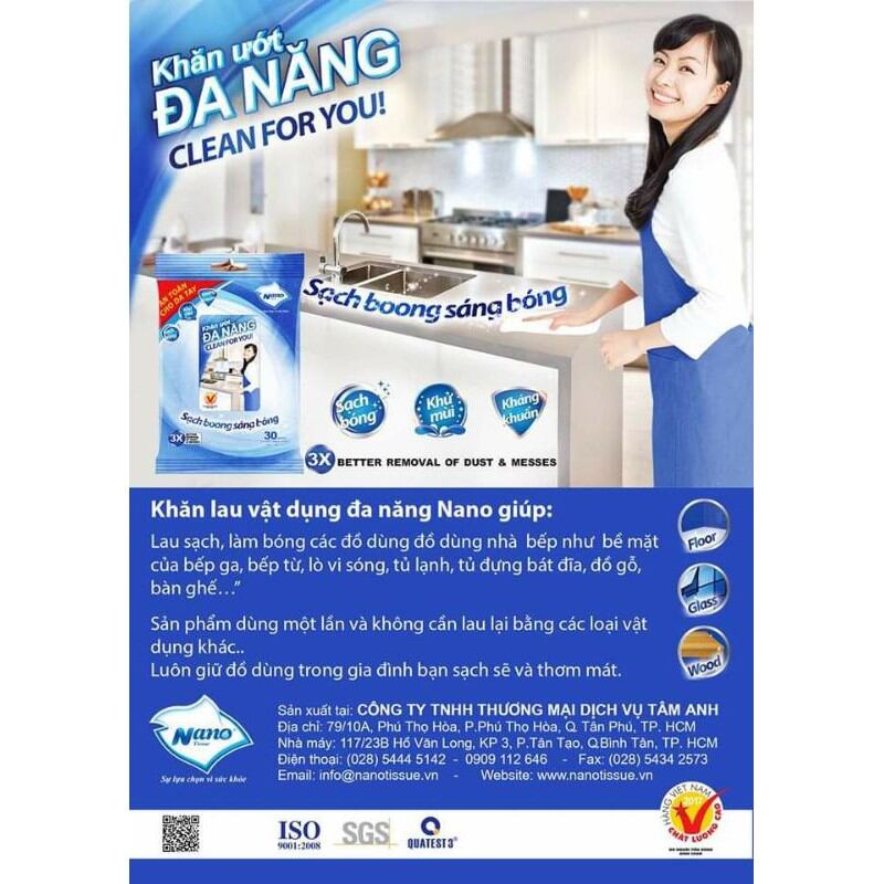 KHĂN ƯỚT ĐA NĂNG NANO 30 miếng