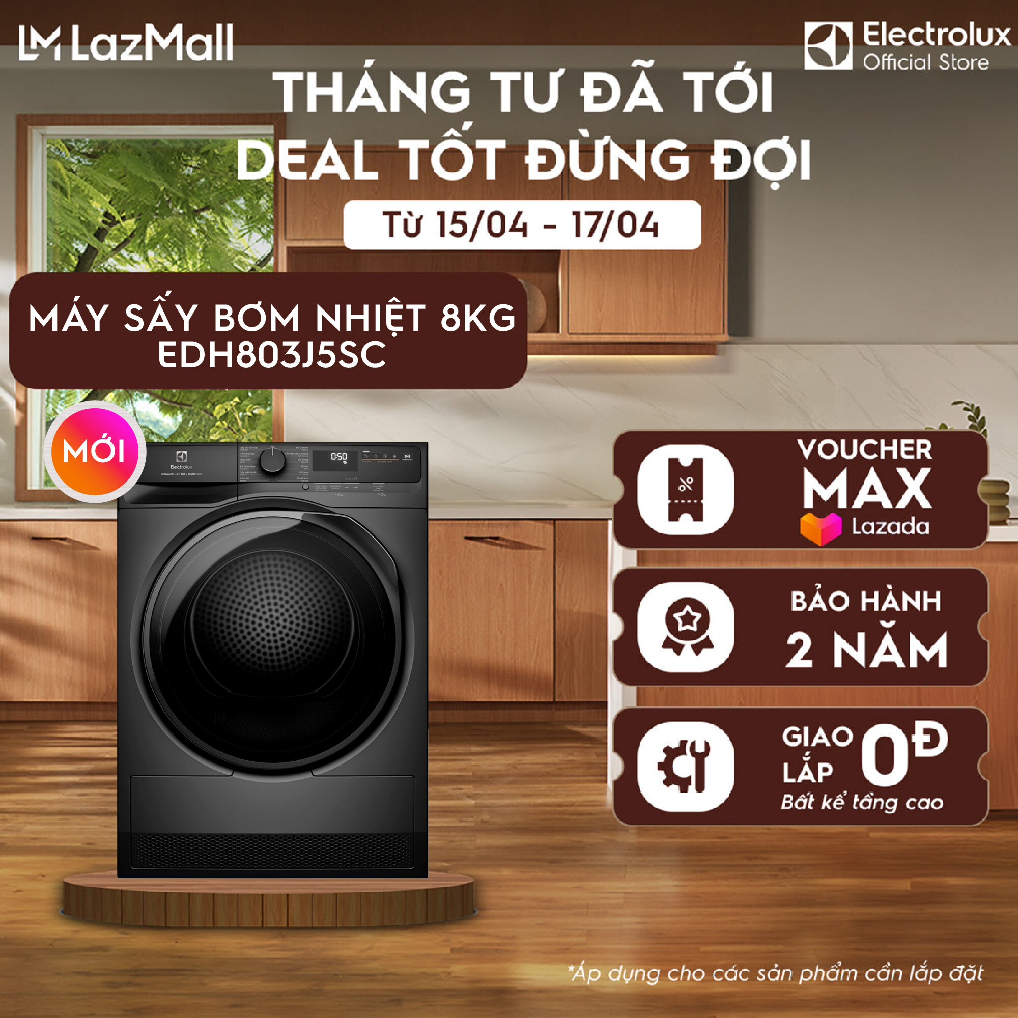 [MỚI] Máy sấy bơm nhiệt Electrolux 8kg UltimateCare 300 EDH803J5SC Inverter - Free Giao lắp