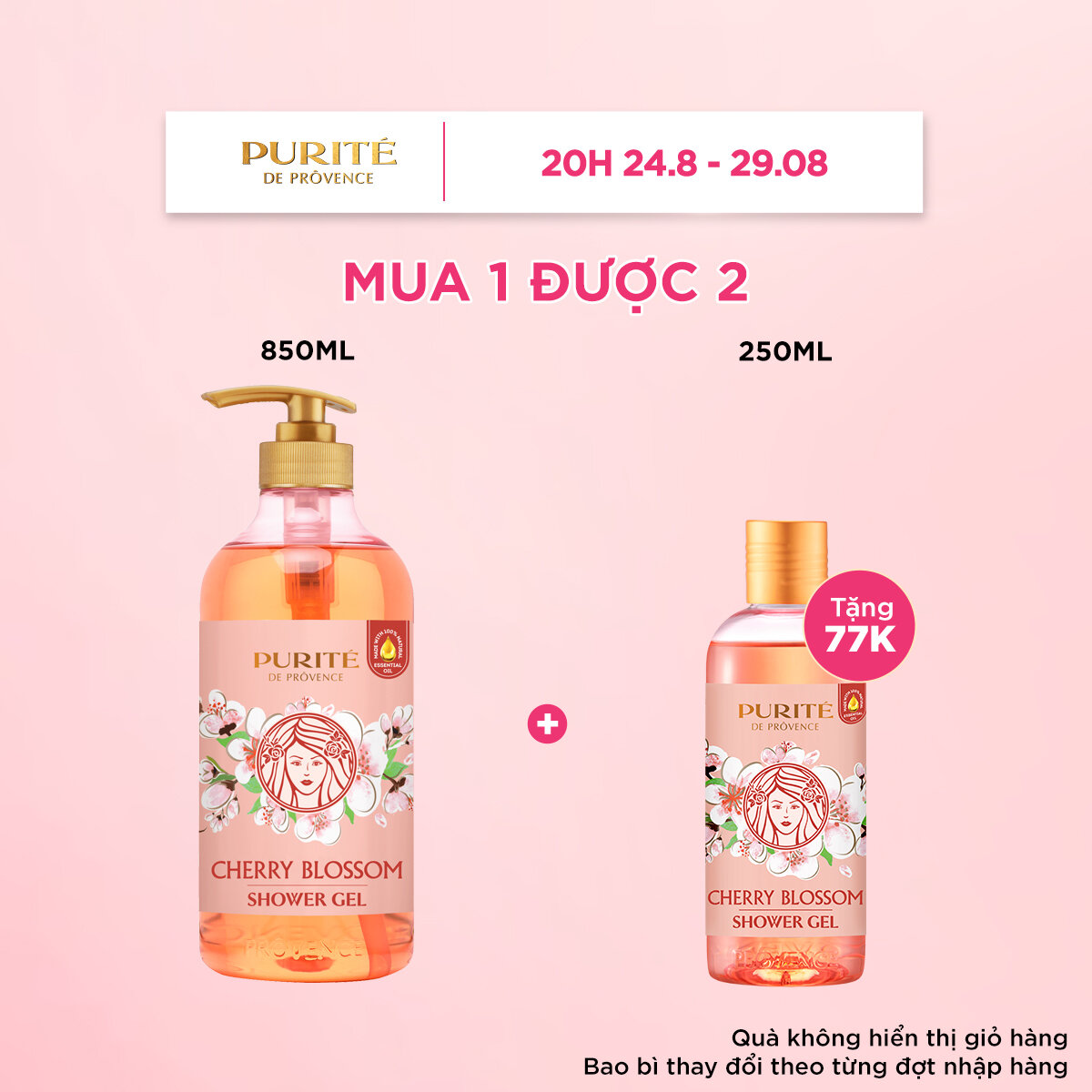 Combo sữa tắm purite anh đào 850ml + tặng sữa tắm purite anh đào 250ml