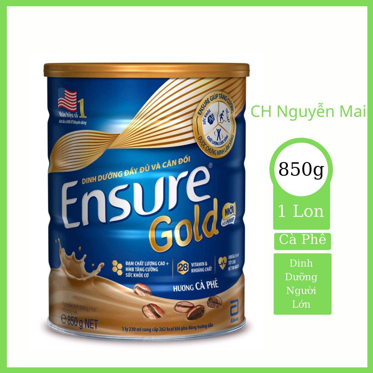 [Date Mới]Sữa Bột Ensure Gold 850g - Hương Cà Phê