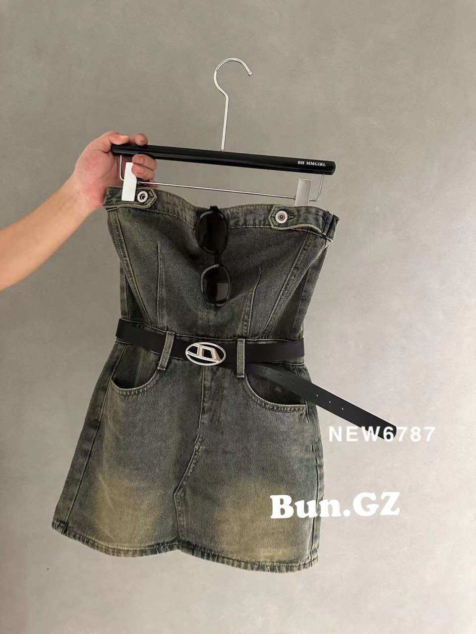 Váy đầm jeans quây kèm đai kh