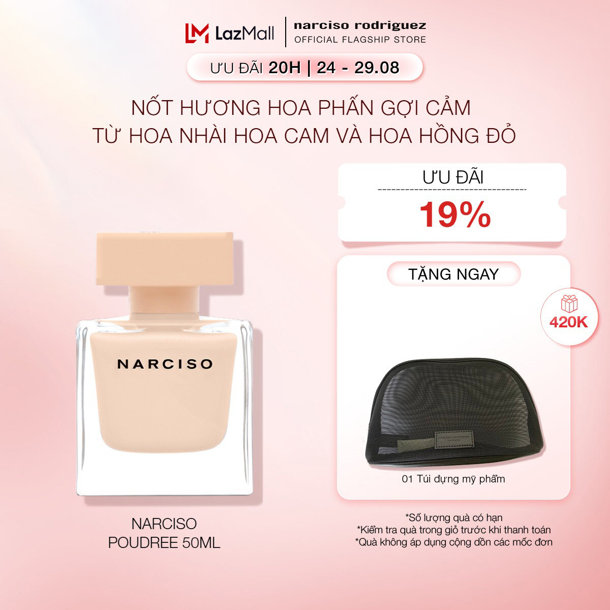 [20H | 24 - 29.08 | ƯU ĐÃI ĐẾN 19% + QUÀ TẶNG 420K] Nước Hoa nữ Narciso Rodriguez Narciso Eau De Parfum Poudree 50ml