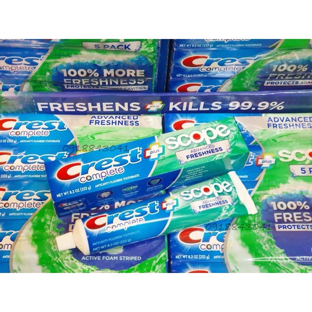 Kem đánh răng Crest Complete Scope Advance Freshness Active Foam Striped của Mỹ