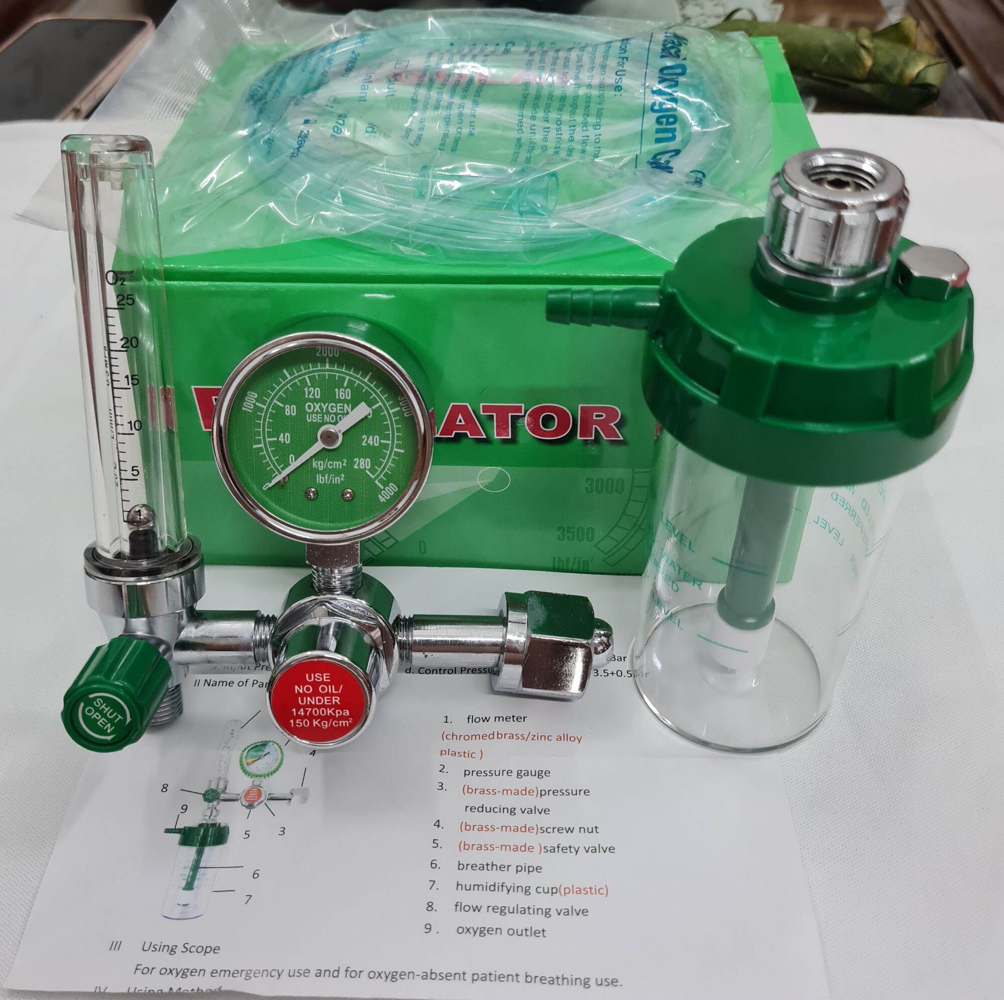 Đồng hồ oxy y tế regulator_đồng hồ đo áp xuất bình khí oxy_đồng hồ oxy thở y tế _van giảm áp_điều áp.....