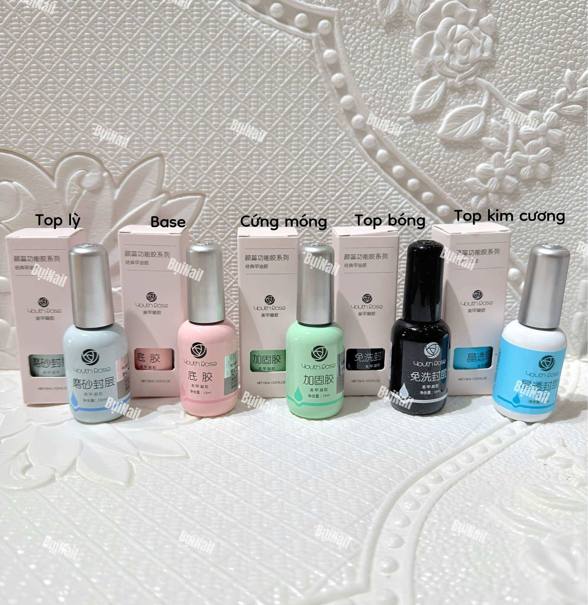 BASE- TOP- LỲ- CỨNG MÓNG - TOP KIM CƯƠNG HOA HỒNG 15ML FULL HỘP