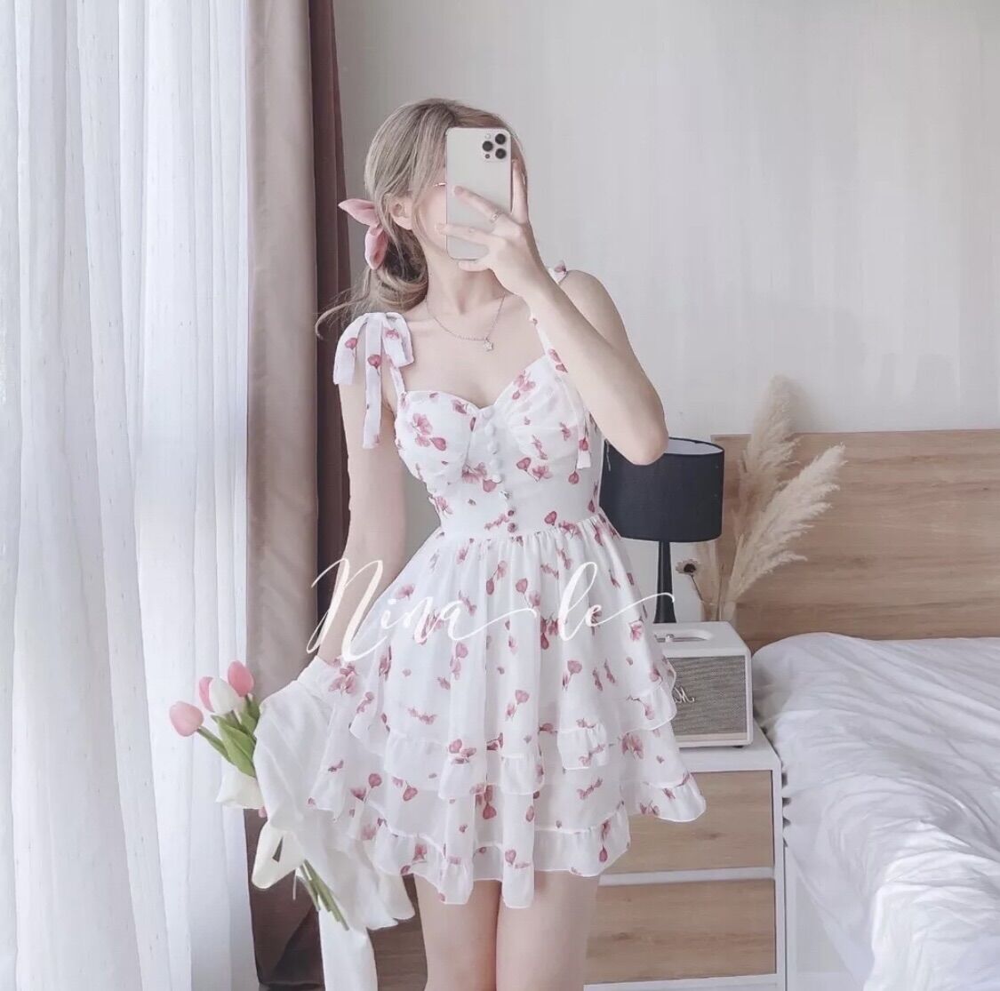 Set váy áo hoa nhí 2 dây kèm khoác cardigan cực xinh
