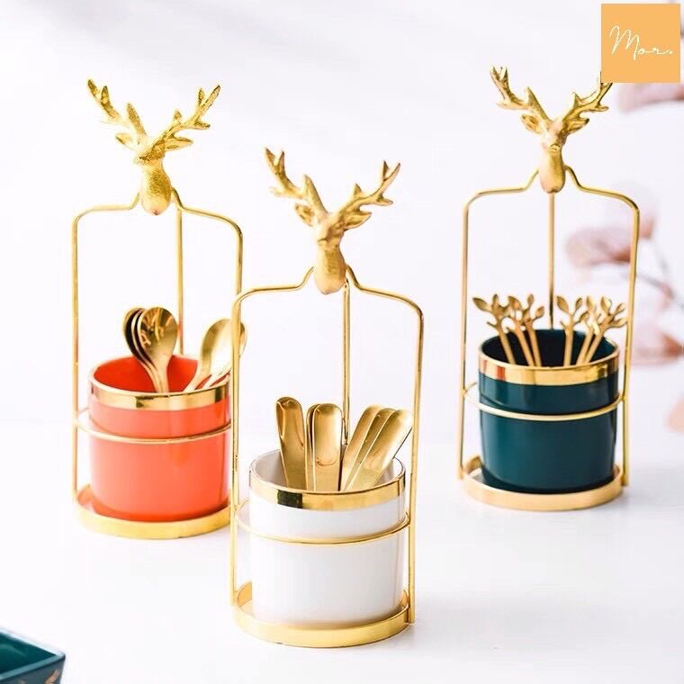Bộ cốc sứ cắm thìa, dĩa bằng sứ sang trọng ⭐️⭐️⭐️