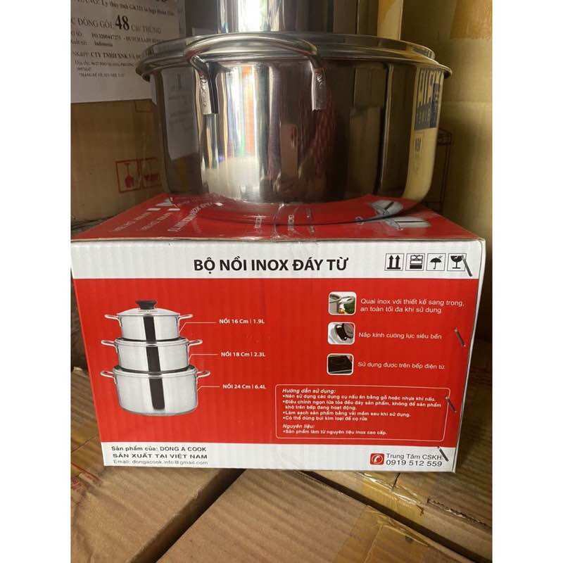 Bộ 3 nồi inox đông á 16-20-24cm