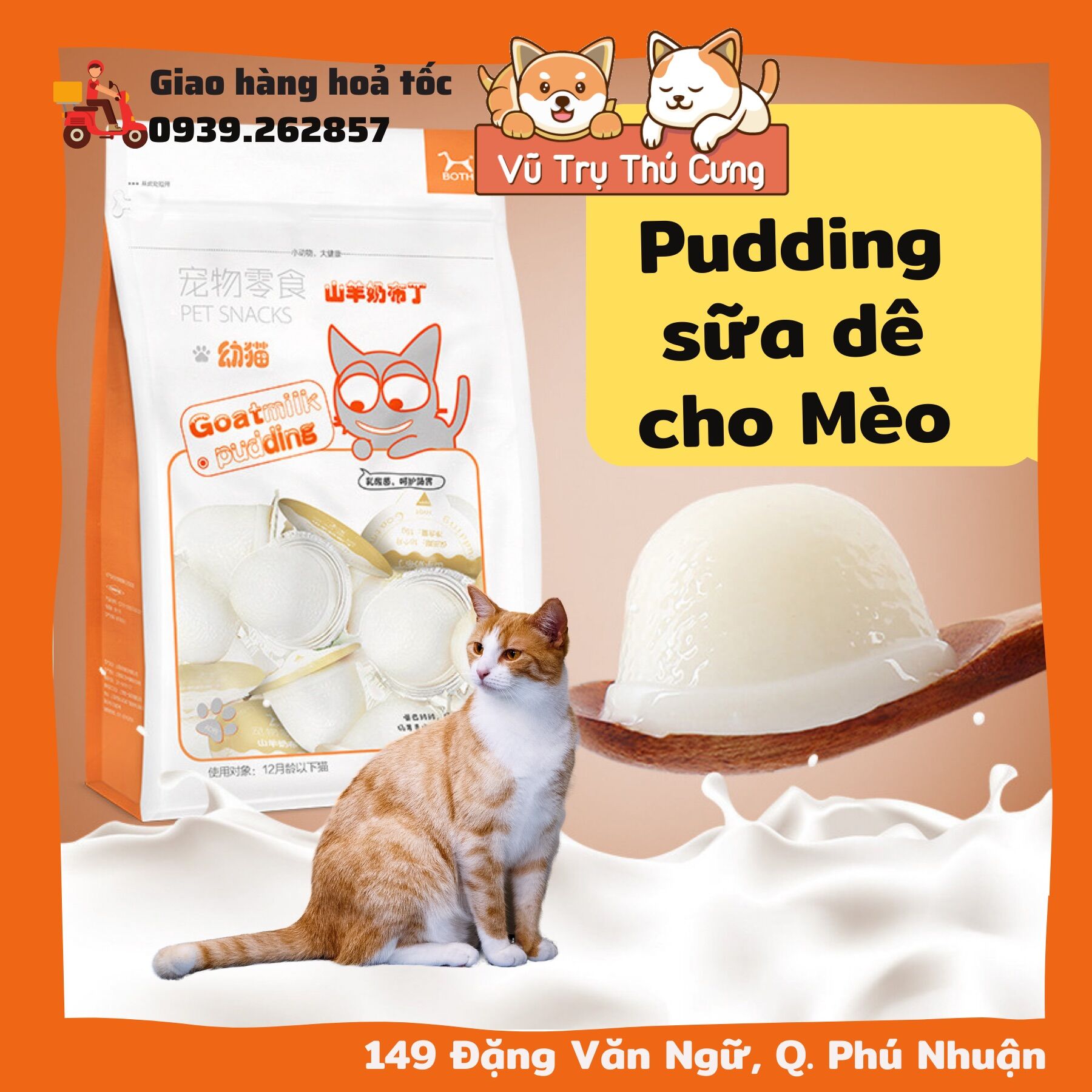 Pudding sữa dê bổ sung Canxi và lợi khuẩn cho Mèo, túi 15 viên