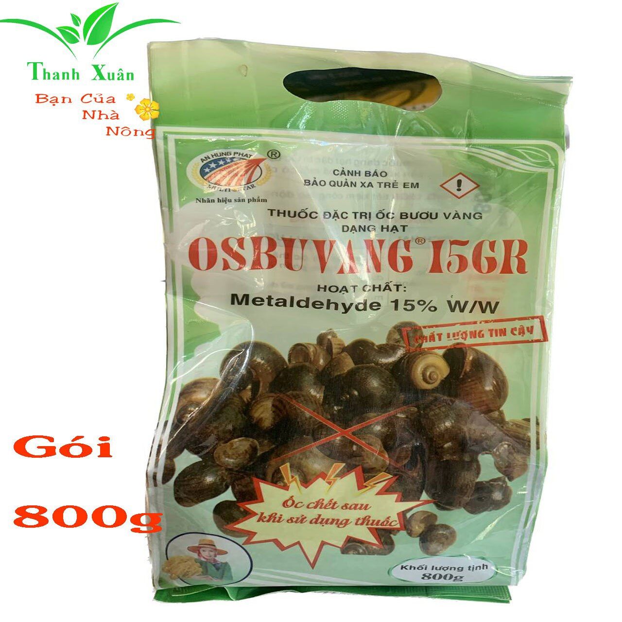 Thuốc diệt ốc bưu vàng osbuvang 15gr dạng hạt gói 800g