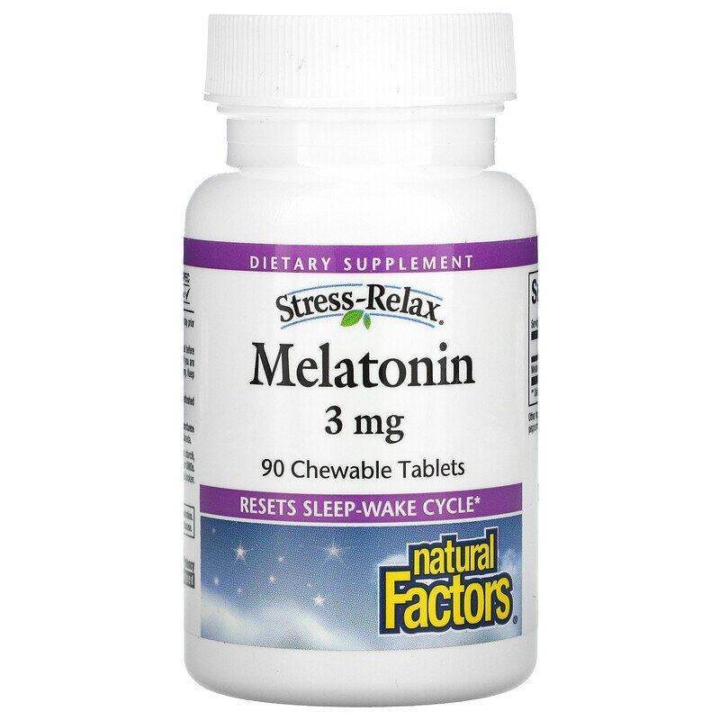 Hỗ trợ giấc ngủ Natural Factors Stress-Relax Melatonin 3 mg 90 Chewable Tablets