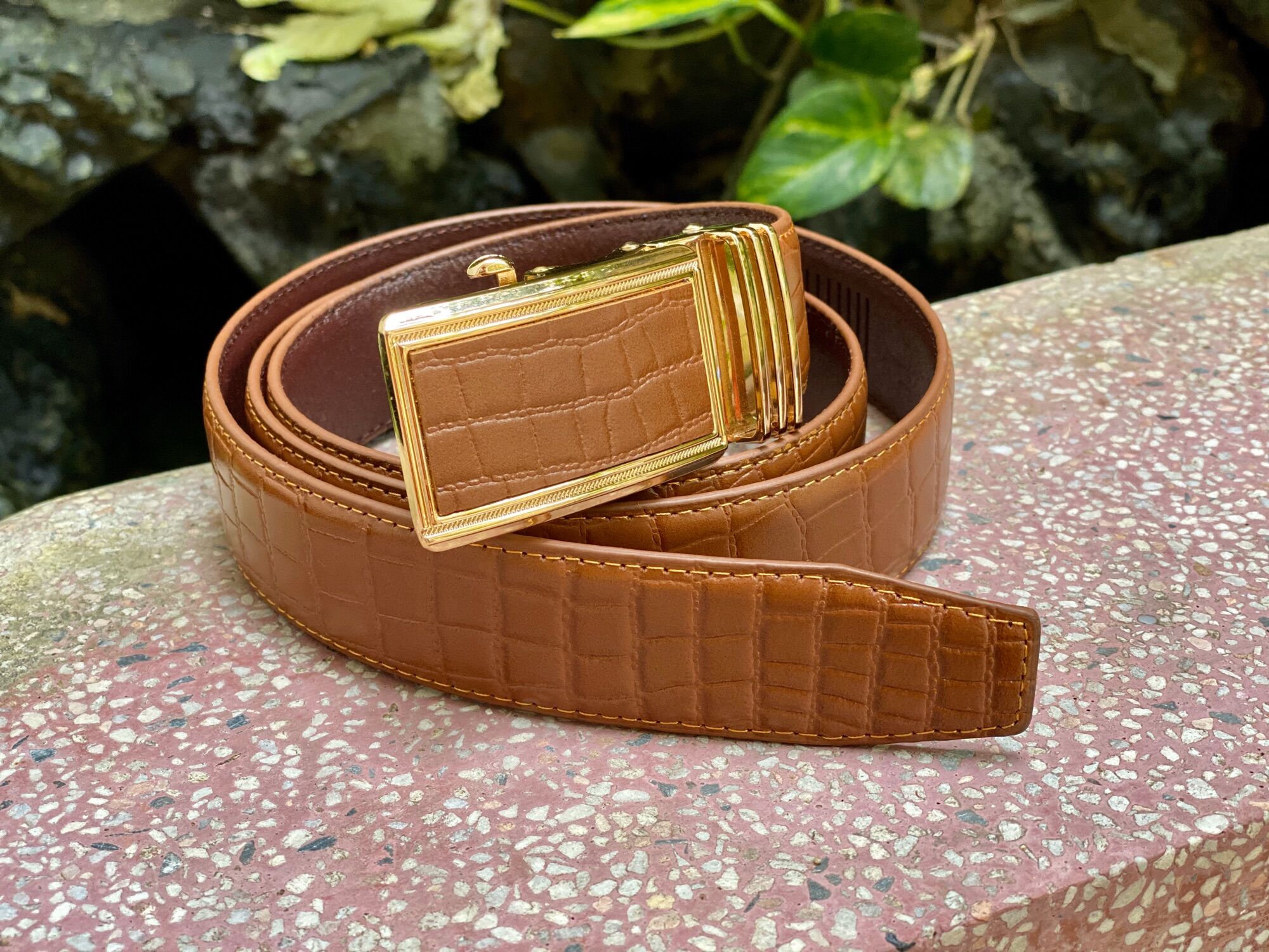 Dây nịt da / Thắt lưng da bò vân cá sấu 3.5 cm