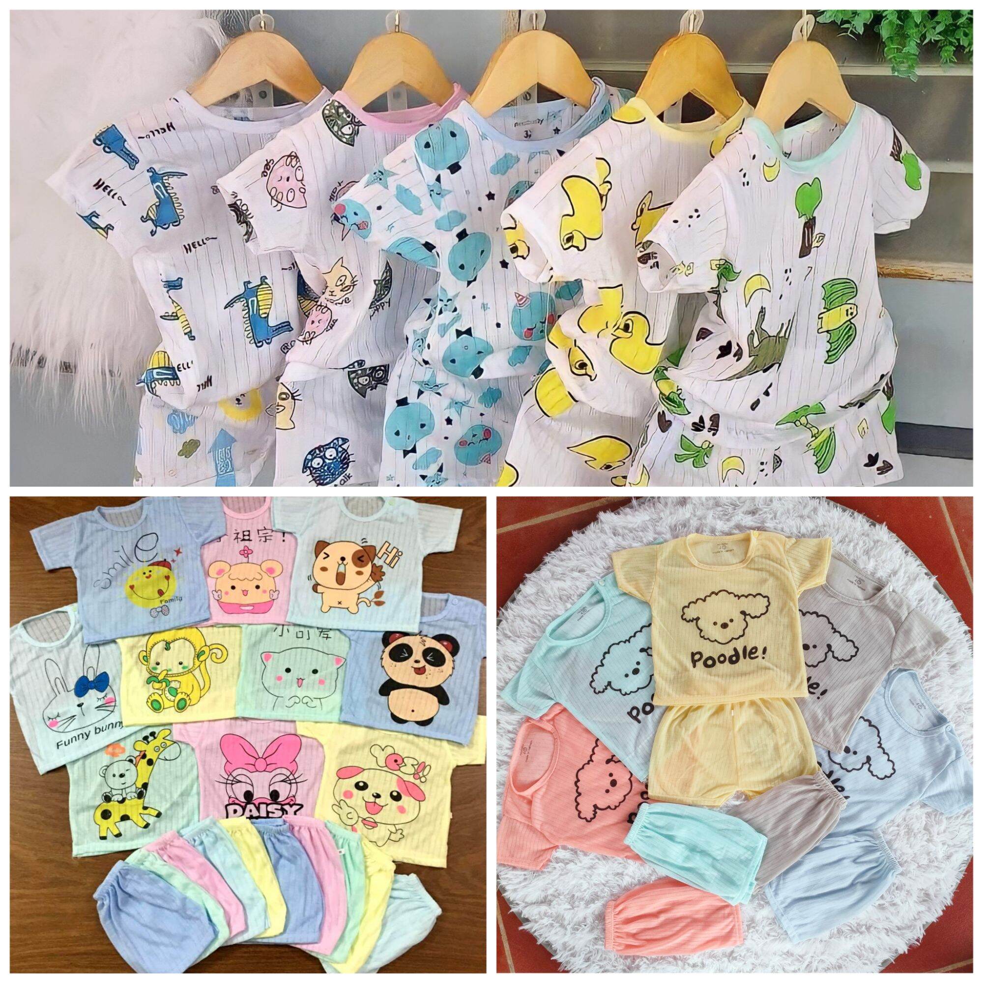 Combo 5 bộ cộc tay cotton giấy thoáng mát cho bé trai - bé gái