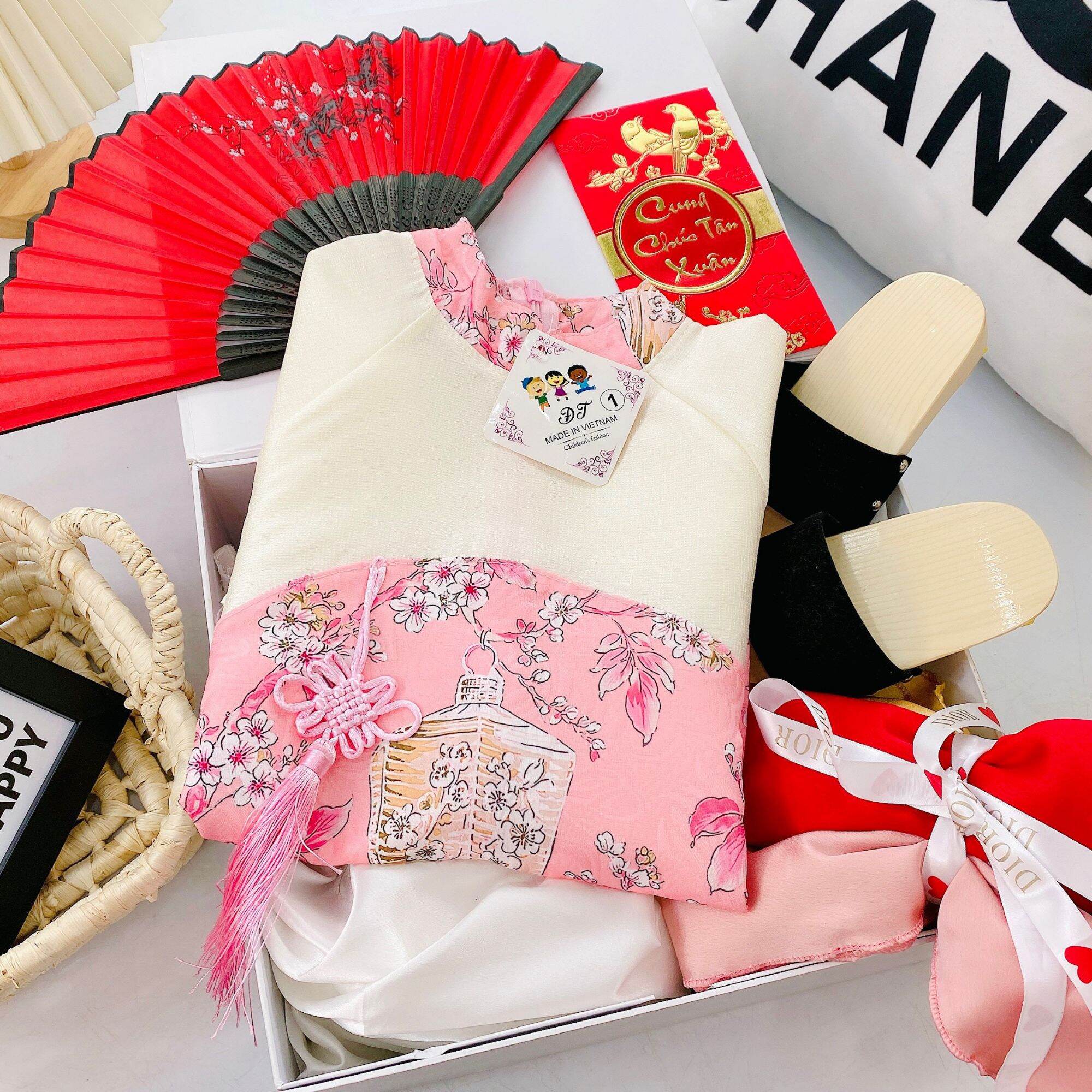U1-Set áo dài cách tân gấm lụa bé gái 9-20kg