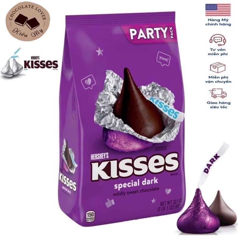 HOT Date 10 2023 Tách lẻ 100g kẹo socola Mỹ đen Hershey s Kisses special