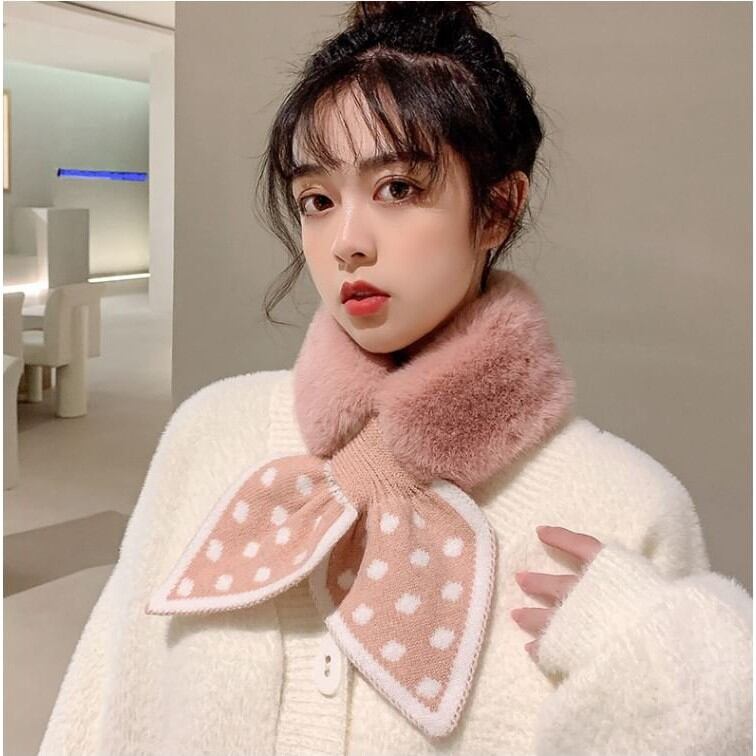 Khăn quàng cổ lông mềm nơ chấm bi cute