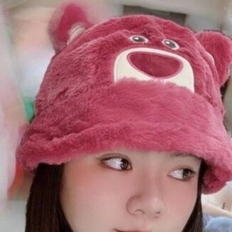 Mũ lông chú gấu hồng dễ thương