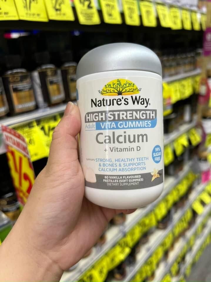 (Hàng Úc) Viên nhai bổ sung Canxi + D3 Nature's Way Adult Vita Gummies Sugar Free High Strength Calcium 60 viên