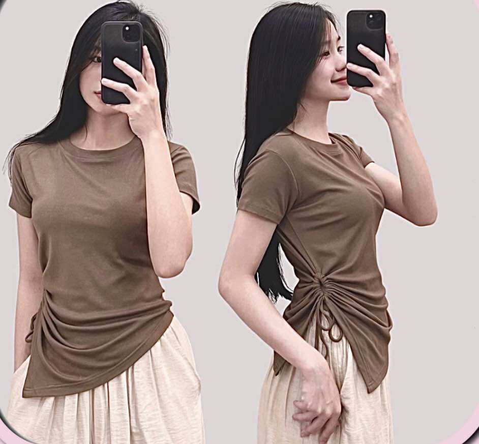 Áo tay ngắn tà chéo rút dây tròn eo TC606