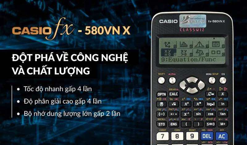 Máy Tính Casio FX-580VN X Dành Cho Học Sinh Cấp 2 Cấp 3 . Máy Tính Casio FX 580VN X. Màn hình LCD Độ Phân Giải Cao Nâng Cấp Chức Năng Giải Toán Tích Hợp