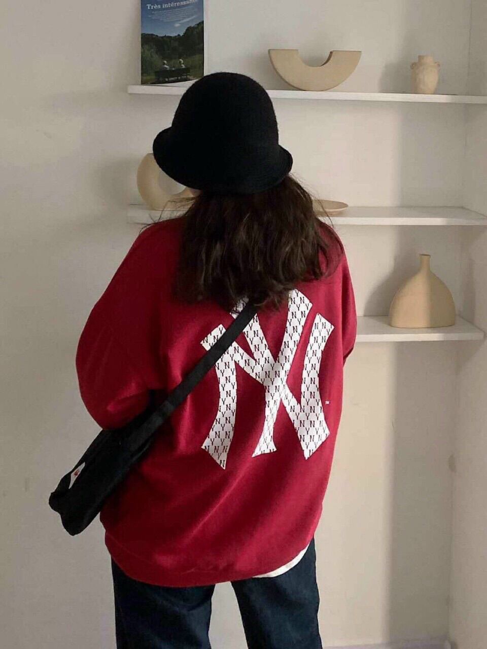 Áo sweater MLB màu đỏ đô siêu xinh