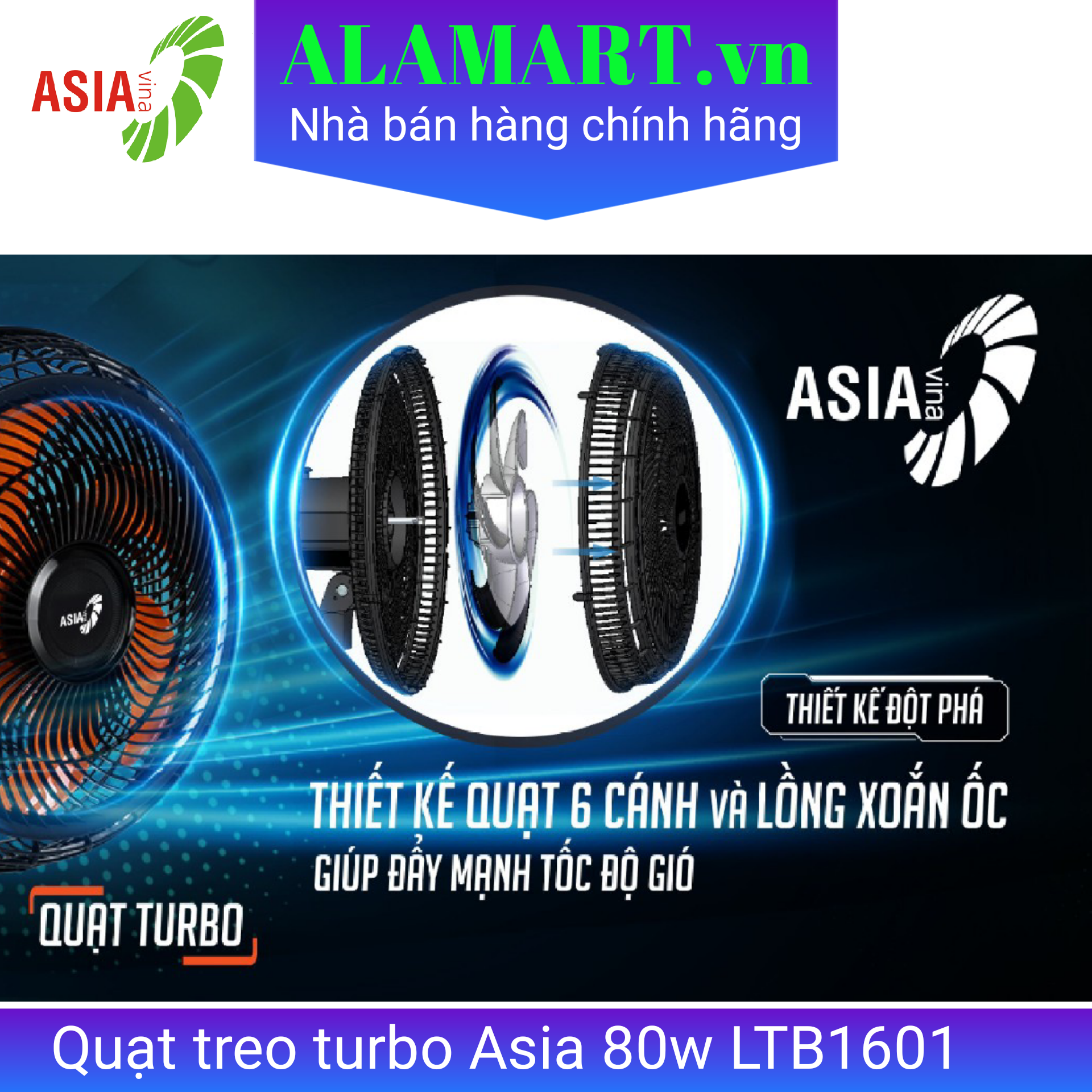 Quạt treo ASIA TURBO PLUS - VY637891 - Đen (New 2024) - 90W