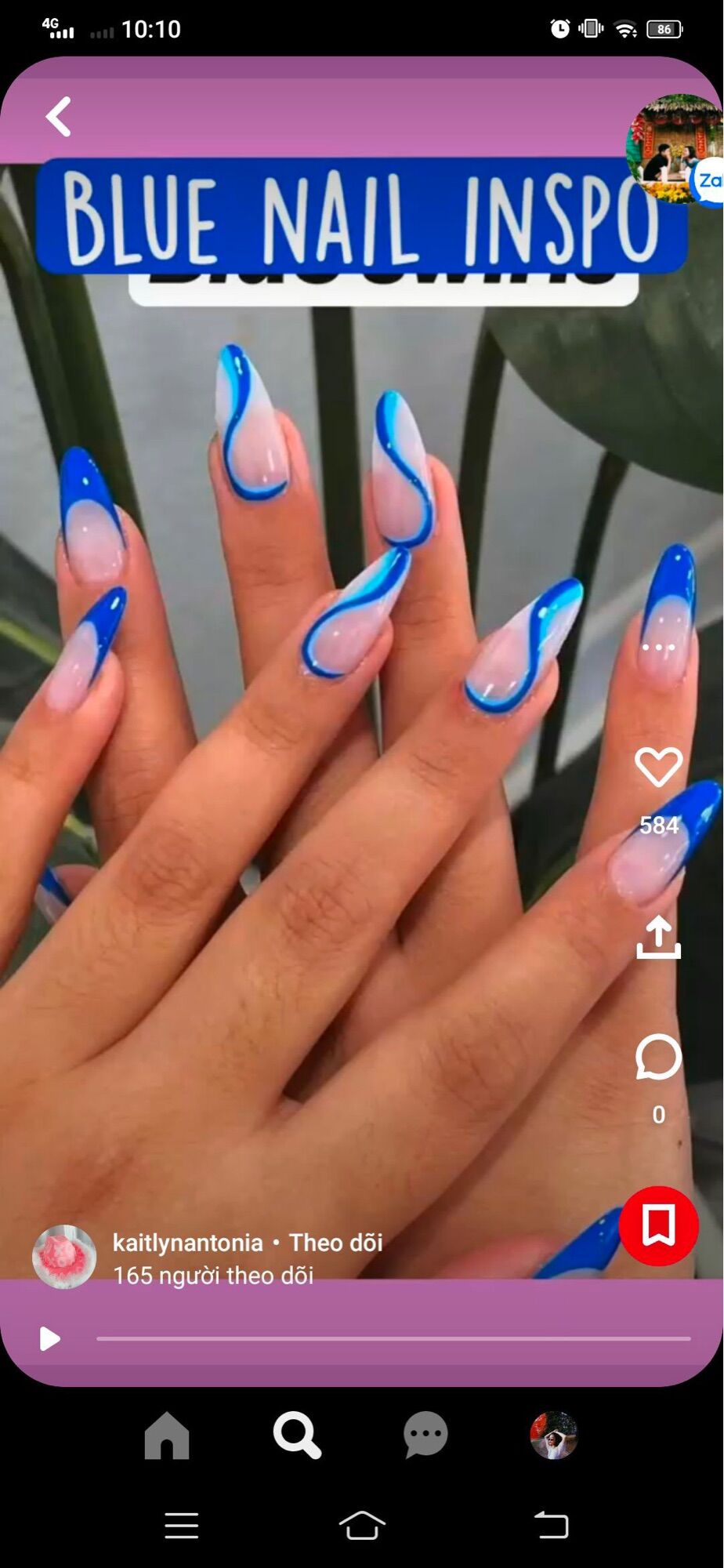 Mẫu nail kẻ tone xanh