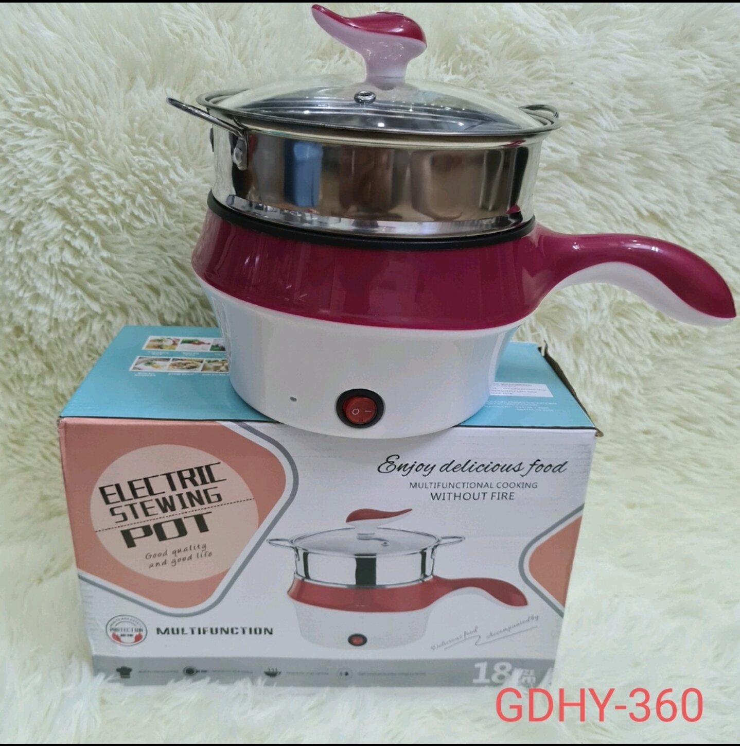 Ca nấu mì, nồi lẩu điện siêu tốc mini size 18 cm, tặng kèm vỉ hấp