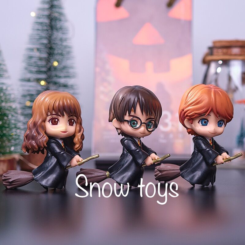 Mô hình Harry Potter - Set 3 Mô hình Harry Potter Hermione Granger Ron Weasley cưỡi chổi - Cao 9,5cm