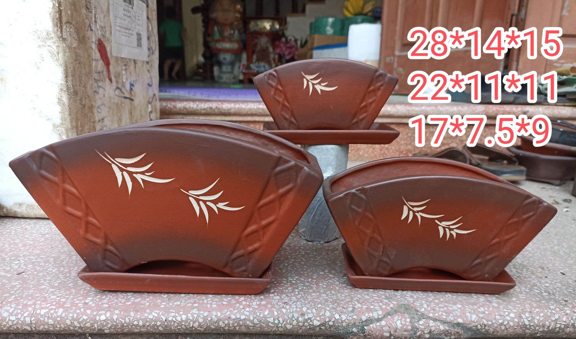 Bộ 3 chậu quạt kèm khay bonsai MB01