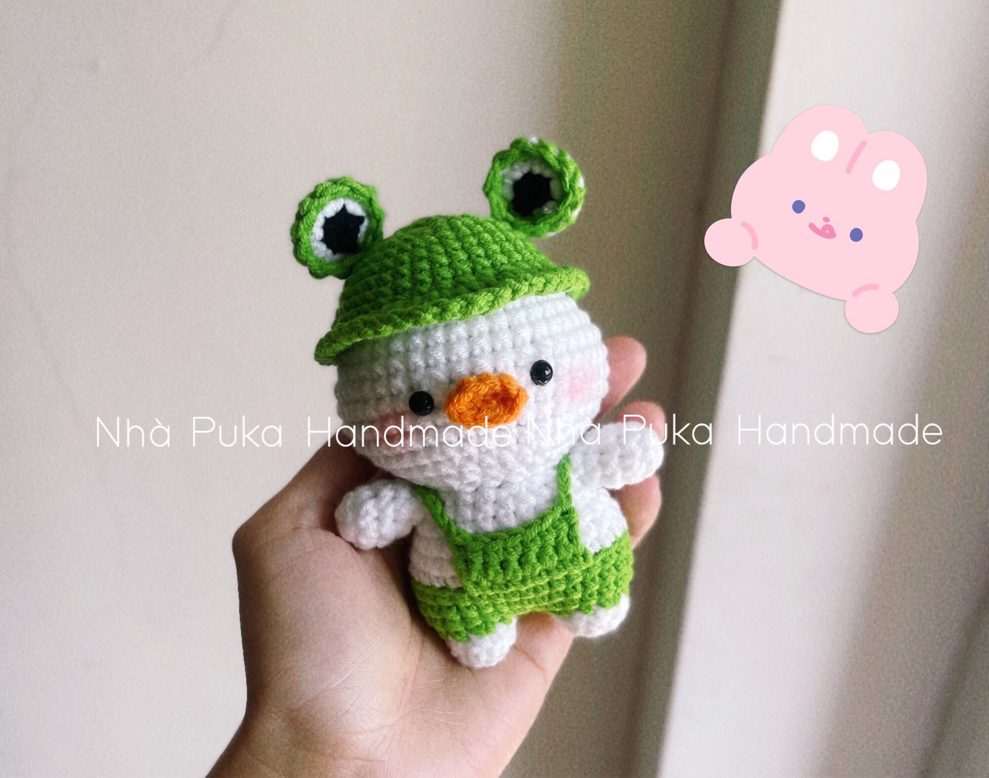 Vịt bông mũ ếch bằng len Handmade có sẵn