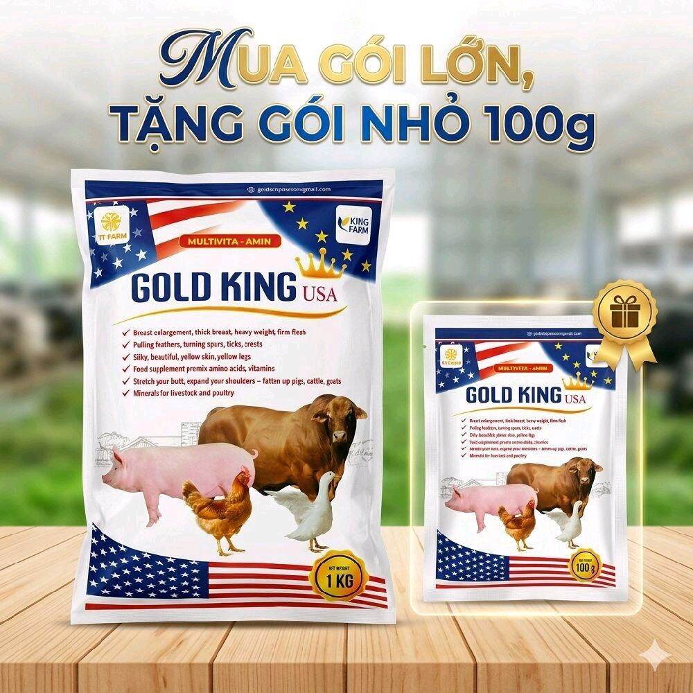 Goldking USA 1kg - Vỗ Béo Heo Gà Tăng Trọng Nhanh Nặng Ký Chắc Thịt Mua Gói 1kg Tặng Gói 100g Hỗ Trợ Vỗ Béo Nhanh Cho Lợn Dê Bò Gà