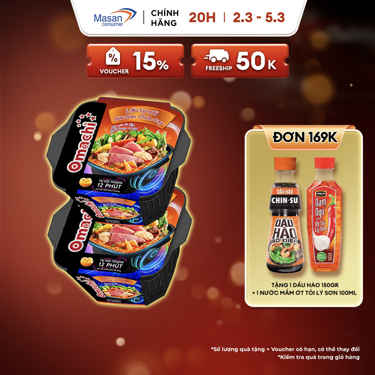   DATE 03.2025 Combo 2 Hộp Omachi Lẩu Tự Sôi Hải Sản Chua Cay  2 Hộp x 307g  