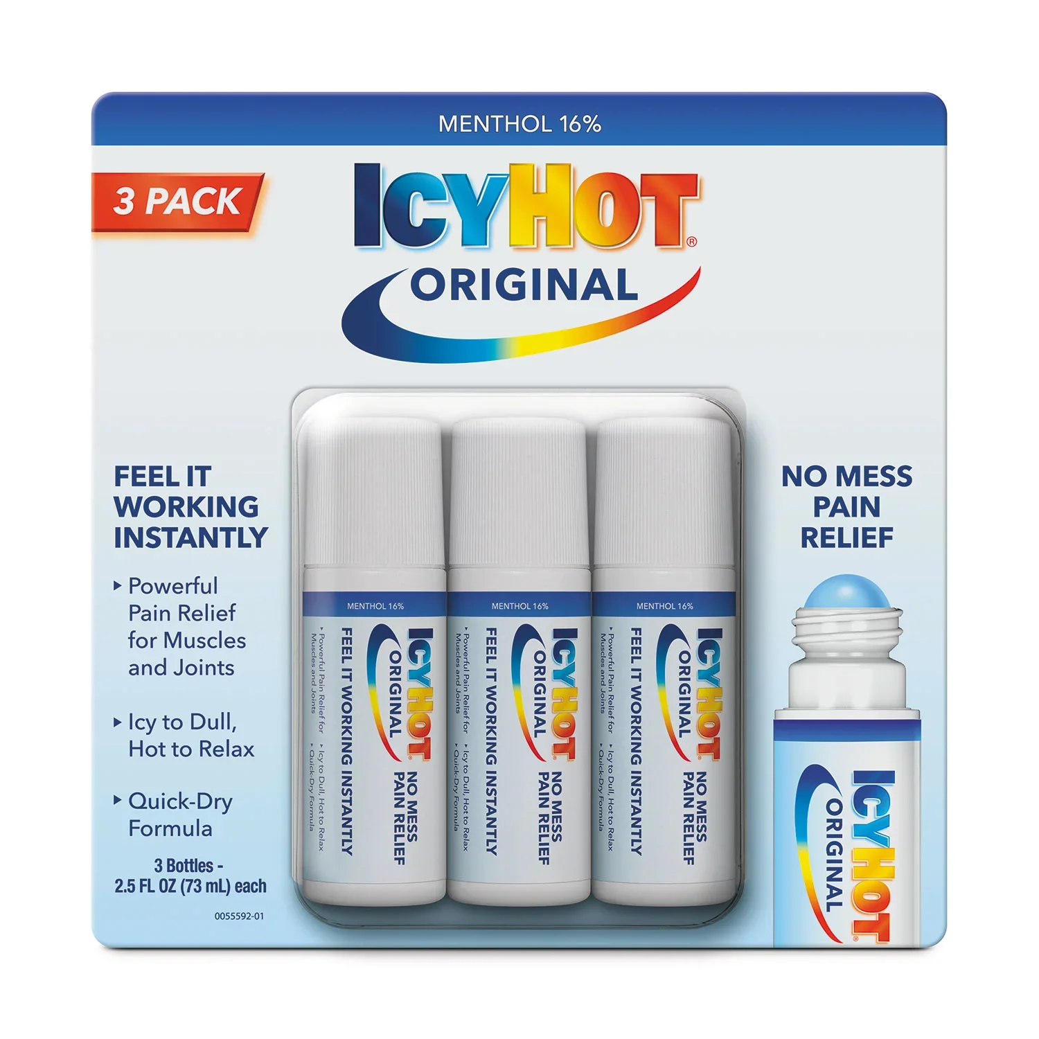 Dầu nóng xoa bóp dạng lăn - icyhot medicated no mess applicator 73ml set 3 chai