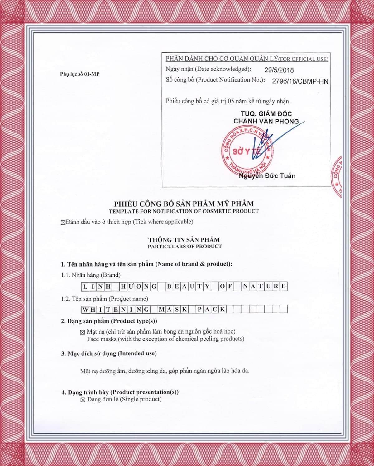 MẶT NẠ GẠO DƯỠNG DA LINH HUONG