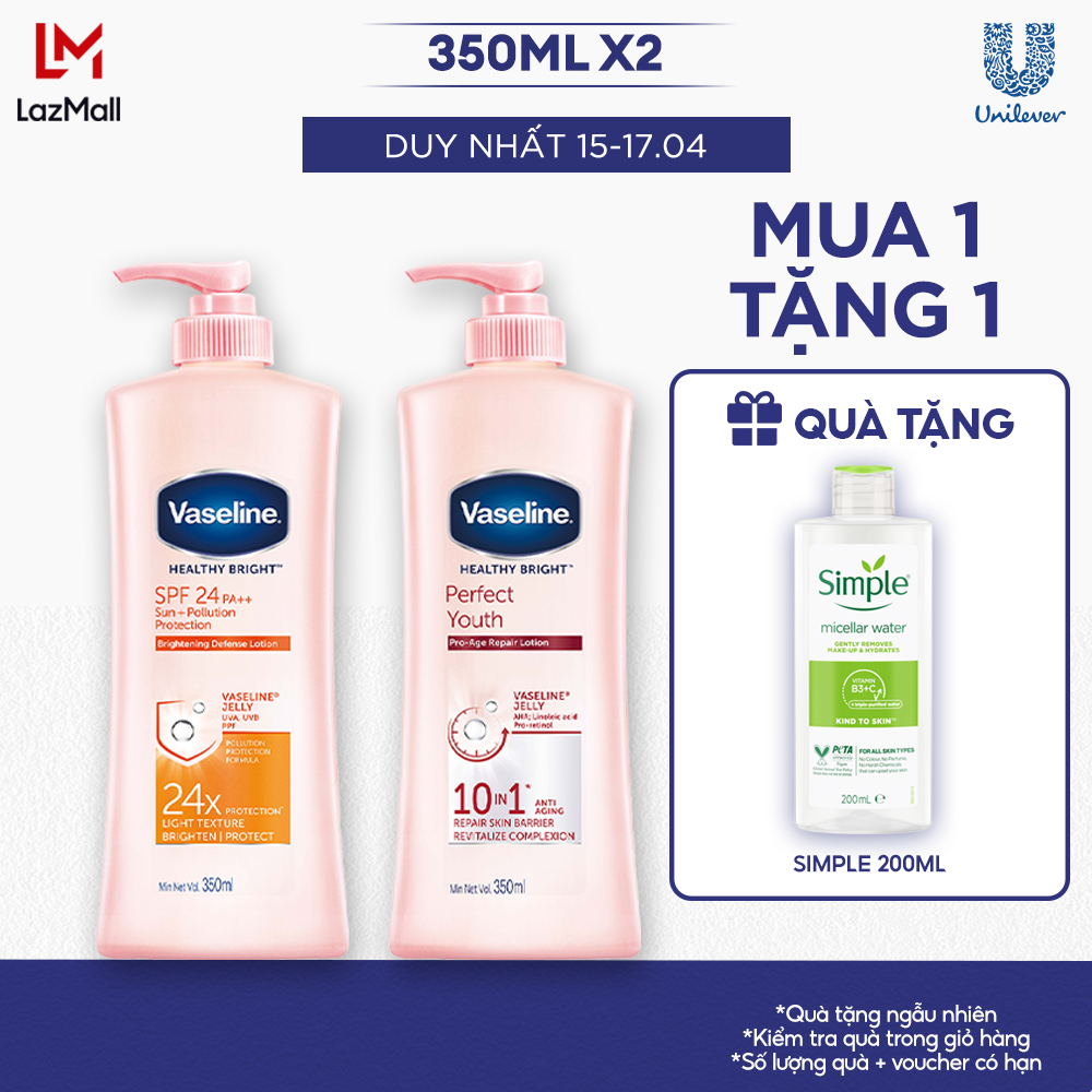 Combo 2 Sữa Dưỡng Thể Dưỡng Ẩm Vaseline Sáng Da Chống Nắng Toàn Spf24pa++ & Sáng Da Perfect Youth Cải Thiện Nếp Nhăn 350ml