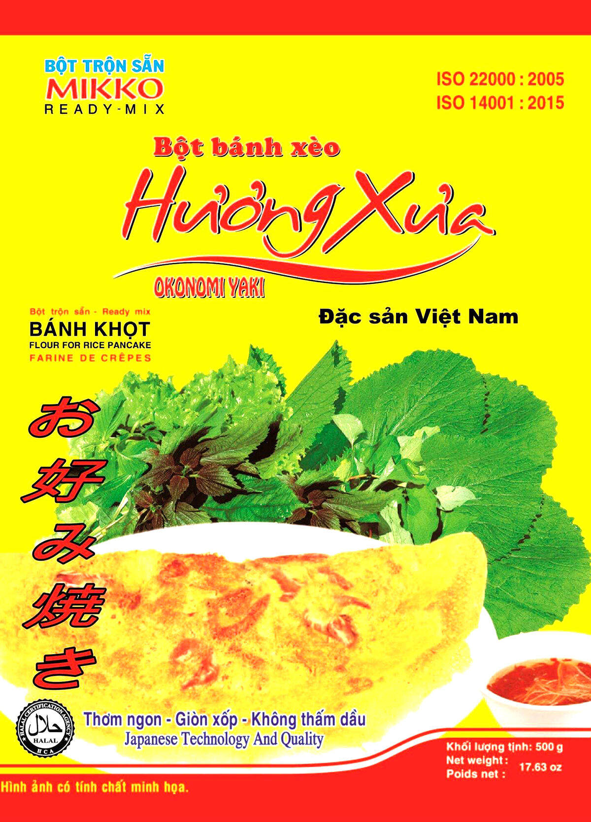 Bột bánh xèo bánh khọt Mikko Hương Xưa gói 500gr công nghệ Nhật Bản làm món bánh xèo truyền thống Việt Nam