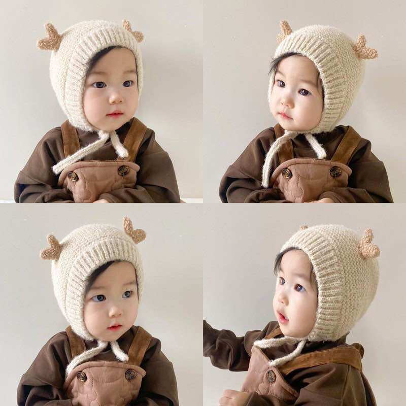 Mũ trùm len dệt mềm lông mịn 2 tai cho bé (42-47cm)
